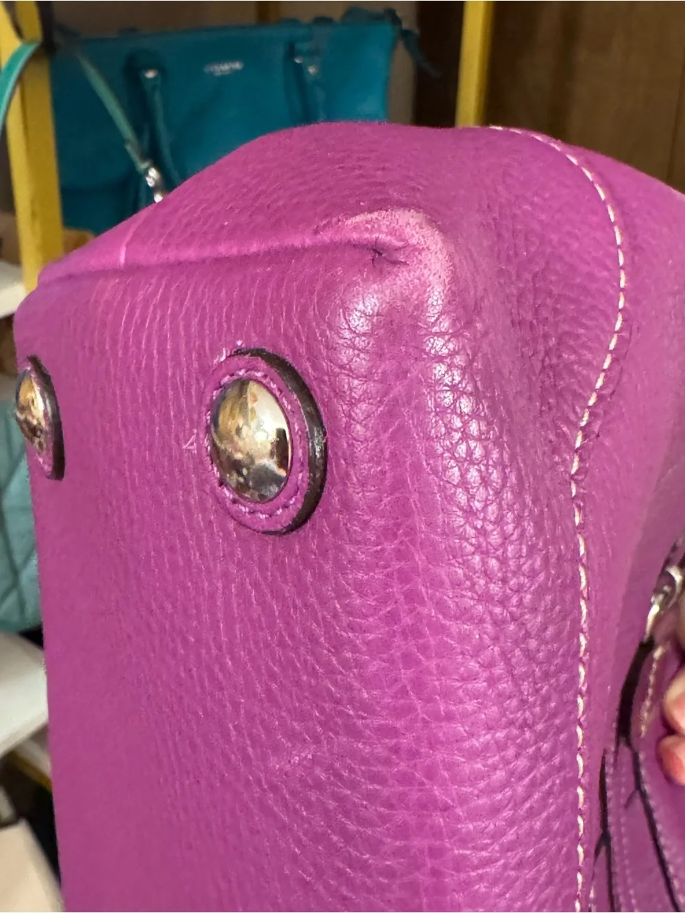Coach Pebbled Leather Shoulder Tote in Plum